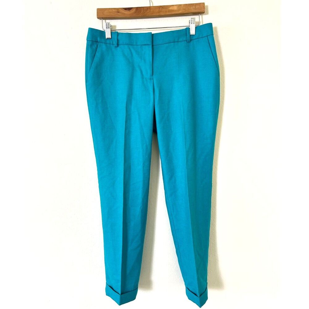 J Crew Cafe Capri 100% Wool Pants women's 6 Cuffed Cropped blue turquoise spring